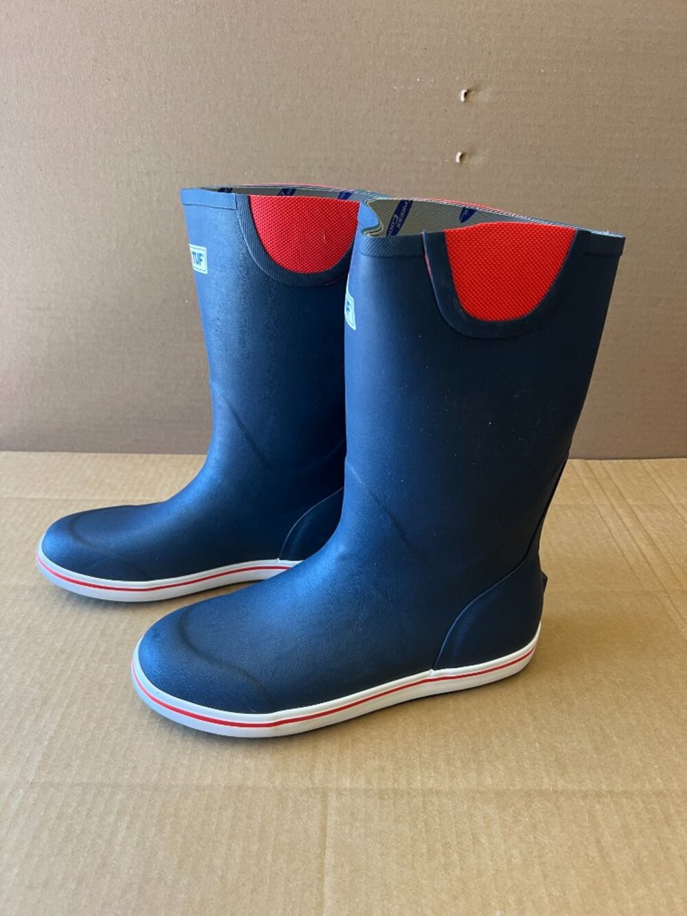 XTRATUF 12" Deck Boot Men 9 Waterproof Slip Resist Non Marking Navy and Red